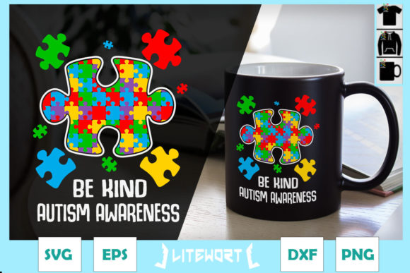 Be Kind Puzzle Pieces Autism Awareness Graphics for Crafts