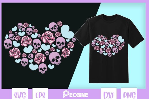 Goth Heart Skulls Roses Pastel Graphics for Crafts