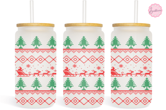 Knitted Christmas 16 Oz Libbey Glass Can Graphics